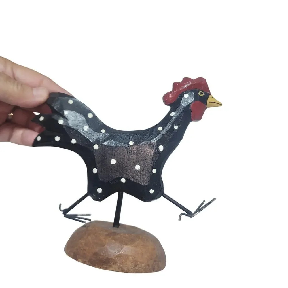 VINTAGE HANDCRAFTED FOLK ART WOODEN RUNNING CHICKEN DECOR - Picture 3 of 7